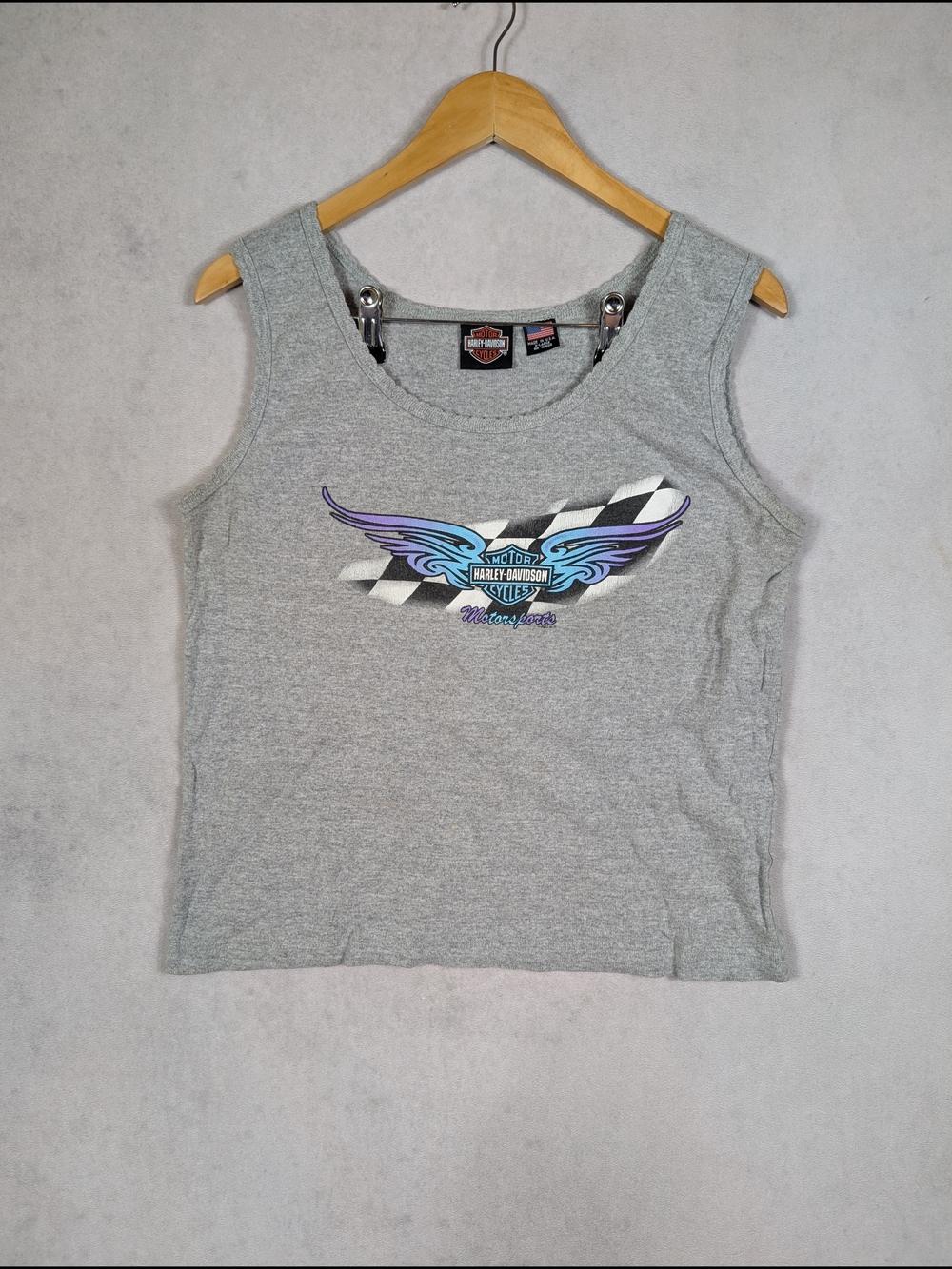 Harley-Davidson Motorsports Tank Top Women's Size XL Gray Graphic Sleeveless USA